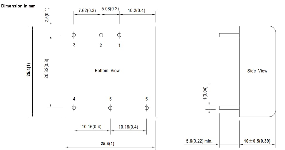 Mechanical Drawing - MEAN WELL SKMW40/DKMW40 40W DC-DC Converters